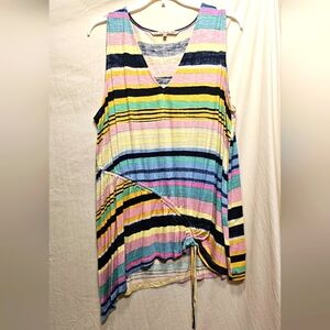 RACHEL Rachel Roy New no tag top ruching on front asymmetrical 2X multi striped